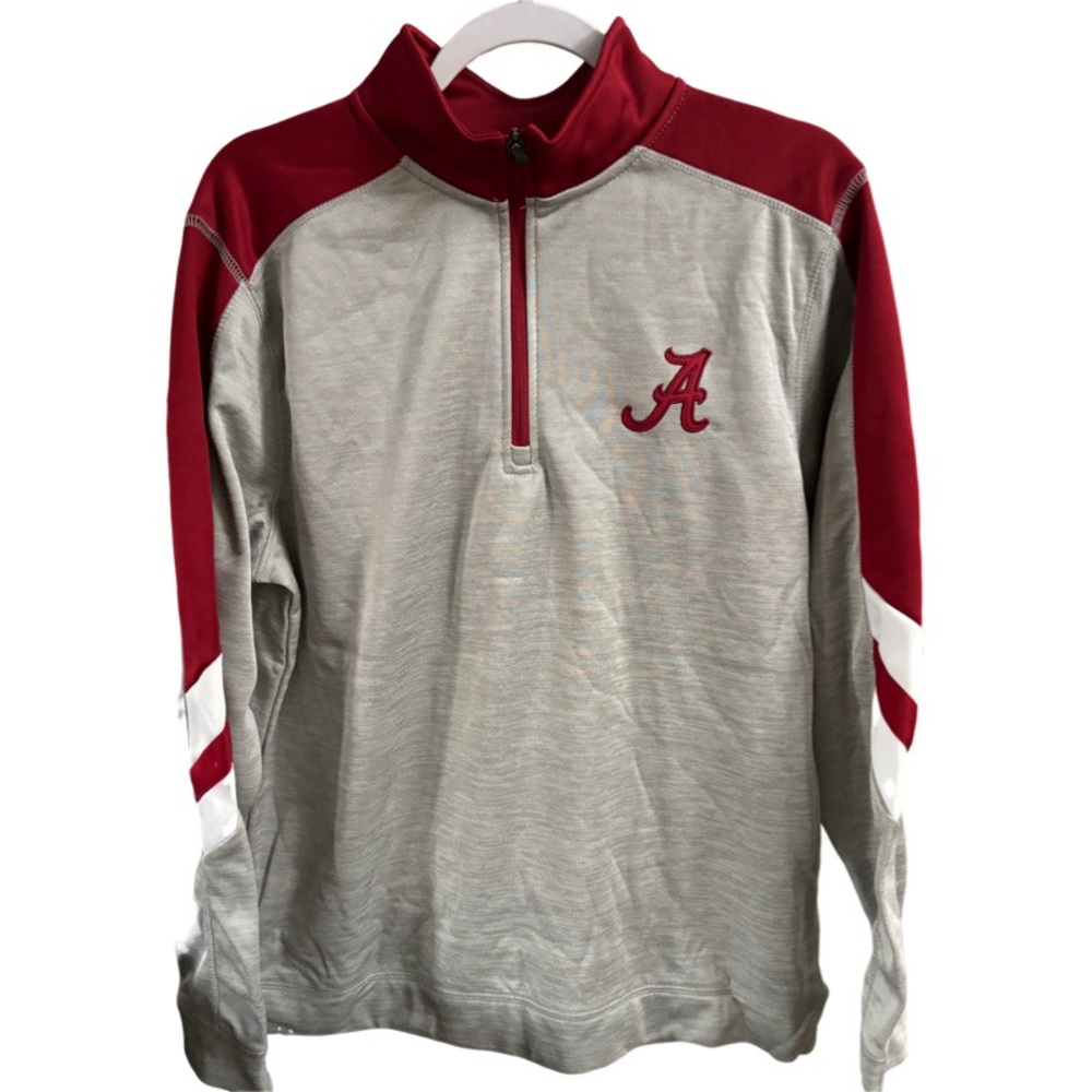 COLOSSEUM ALABAMA CRIMSON TIDE MENS GREY BUSHWOOD FLEECE LONG SLEEVE QTR ZIP MED